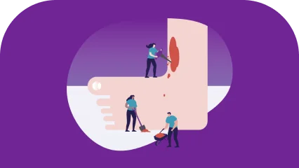 Un grupo de personas de pie frente a un logotipo